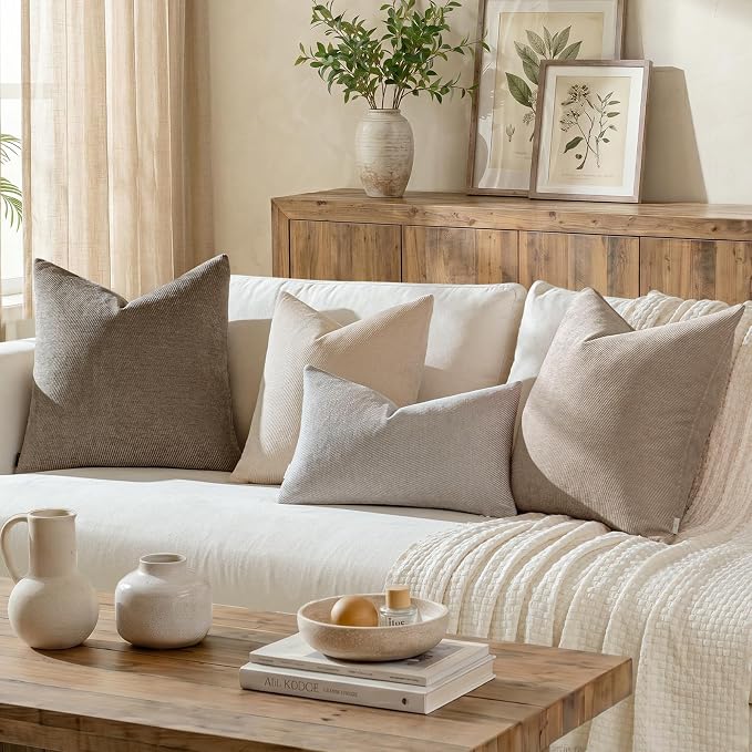 a moment Pack of 2 Decorative Chenille Throw Pillow Covers with Twill Cushion Covers for Sofa Living Room Couch Bed 16x16 Inch Dark Brown