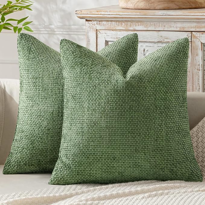 MIULEE Decorative Couch Throw Pillow Covers 18x18 Inch Sage Green 2 Pack | Modern Boho Accent, Soft Chenille Pillow Covers, Farmhouse Cushion Cases for Home Decor Bed Sofa Living Room