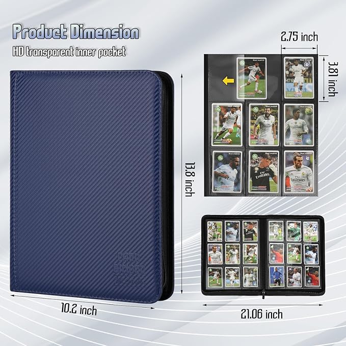 Trading Card Binder, Premium 9 Pocket Double Sided 540 Pocket PU Card Collection Binder, Collectible Trading Card Albums for MTG, TCG, Sport Card, Game Cards (Navy blue 1)