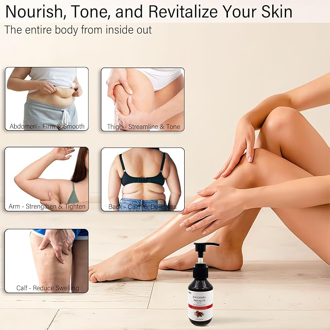 3.4 fl oz Anti-Cellulite Massage Oil with 7 Pure Natural Essential Oils for Body Massage Therapy, SPA, Tightening Skin and Reducing Stretch Marks(Rose Scent)