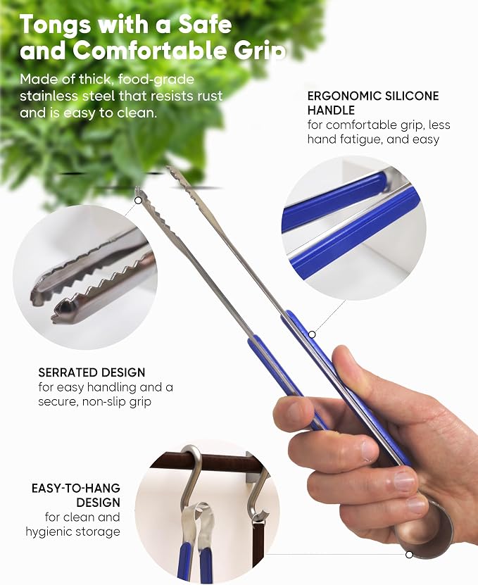 Korean Barbecue Scissors & Tongs Set - Kitchen Shears for Cutting Meat Chicken Vegetables, Clip for Cooking, Stainless Steel Non-slip Serrated Sharp BBQ Multipurpose Shears Tongs Dishwasher Safe