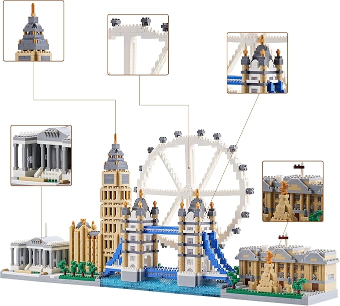 Micro Building Blocks Set Architecture London Skyline Collection Building Set Model Kit London Bridge Gift for Adults and Kids Ages of 14+ 3430 Pieces