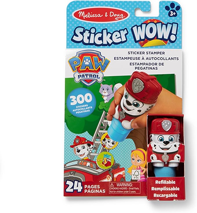 Melissa & Doug Sticker Wow!™ 24-Page Activity Pad and Sticker Stamper, 300 Stickers, Arts and Crafts Fidget Toy Collectible Character – PAW Patrol Marshall - FSC Certified