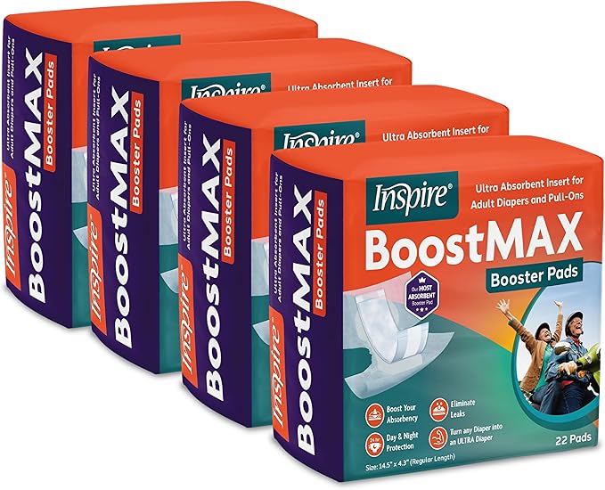 Inspire Incontinence Booster Pads Super Absorbent Absorbs Over 5 Cups | Liner Women and Men | Inserts for Adult Diapers Overnight 88 Count