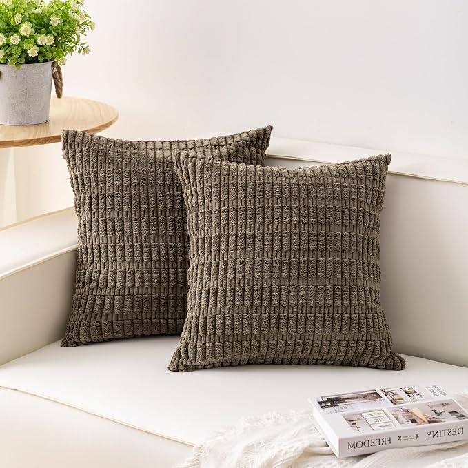 Aegero Pack of 2 Corduroy Decorative Throw Pillow Covers 22x22 Inch, Green | Fall Soft Striped Pillow Covers Modern Farmhouse Home Decor Christmas Throw Pillow Covers for Sofa Living Room Couch Bed
