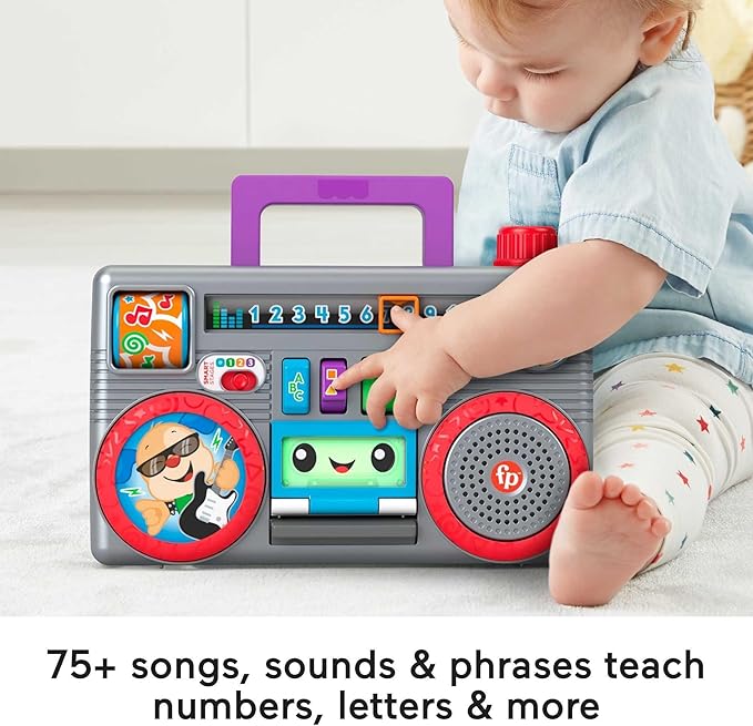 Fisher-Price Laugh & Learn Busy Boombox, Retro-Inspired Musical Infant Activity Toy with Learning Content for Baby and Toddlers (Amazon Exclusive)