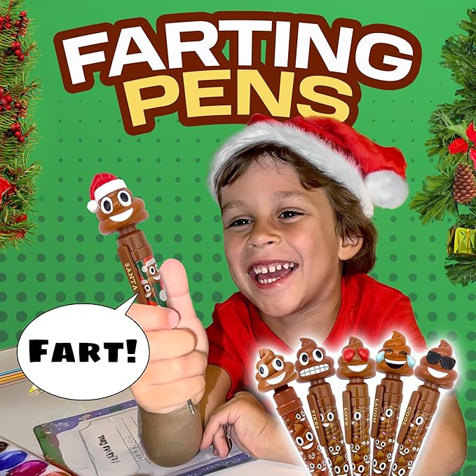 Farting Poop Pen with Multiple Funny Sounds - Perfect Halloween Games & Novelty Gift for Teens, Kids & Boys - Pen & Prank Toy for Halloween Parties, Games & Family Fun All Day (Santa)