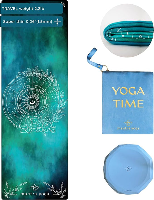 Mantra Yoga Travel PRO 1.5mm with Knee Pad - Foldable Fitness & Exercise Mat with Bag | Lightweight, Compact & Eco-Friendly | Non-Slip & Washable | For All Types of Yoga | 72" L x 24" W | 2.6 lbs