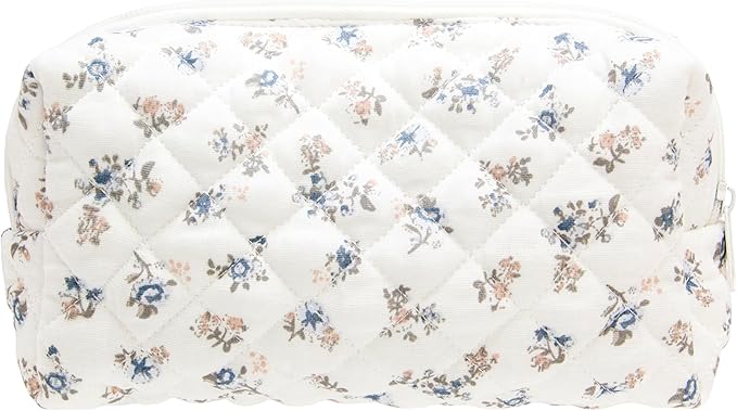 PAZIMIIK Small Quilted Makeup Bag,Zipper Cosmetic Pouch,Gauze Hyacinth | Lightweight Cosmetic Bag Organizer for Women,Purse Storage Holds Makeup,Toiletries,Skincare,Beauty Essentials,Travel Items