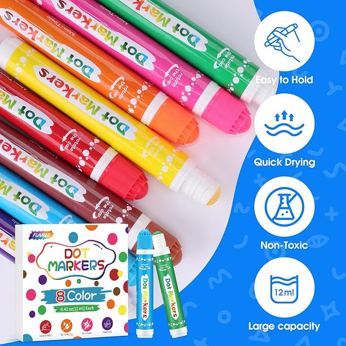 FUMILE 120 Pcs Dot Markers Bulk, 8 Colors Bingo Daubers Bulk for Toddlers,Washable Bingo Markers,Bingo Supplies,Dot Paint for Painting Supplies Drawing Coloring and Art Crafts(15 Boxs)
