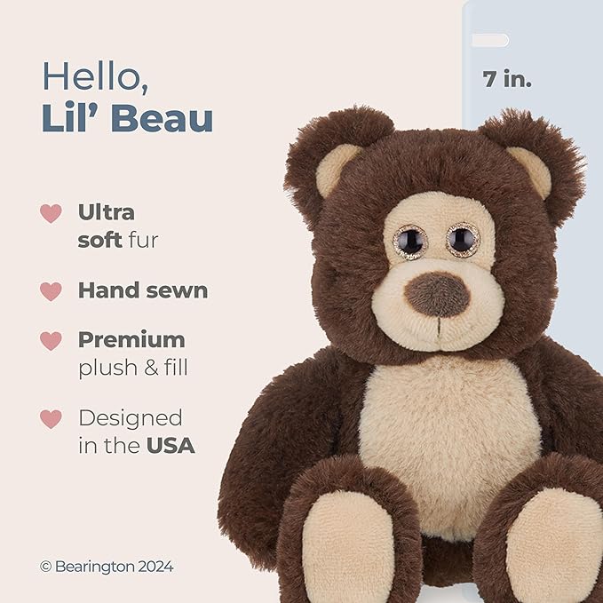 Bearington Collection Lil' Beau Small Brown Plush Stuffed Animal Teddy Bear - Stuffed Animals - 7 Inches