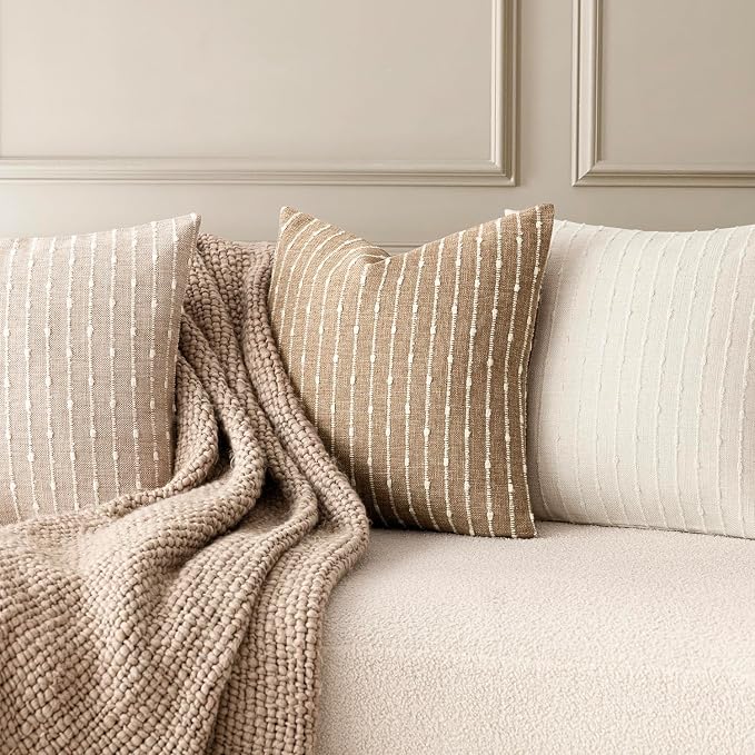 Foindtower Pack of 2 Decorative Jacquard Boucle Lumbar Throw Pillow Covers Accent Textured Striped Pillowcases Cozy Boho Cushion for Couch Sofa Bedroom Living Room Home Decor 12x20 Inch Camel