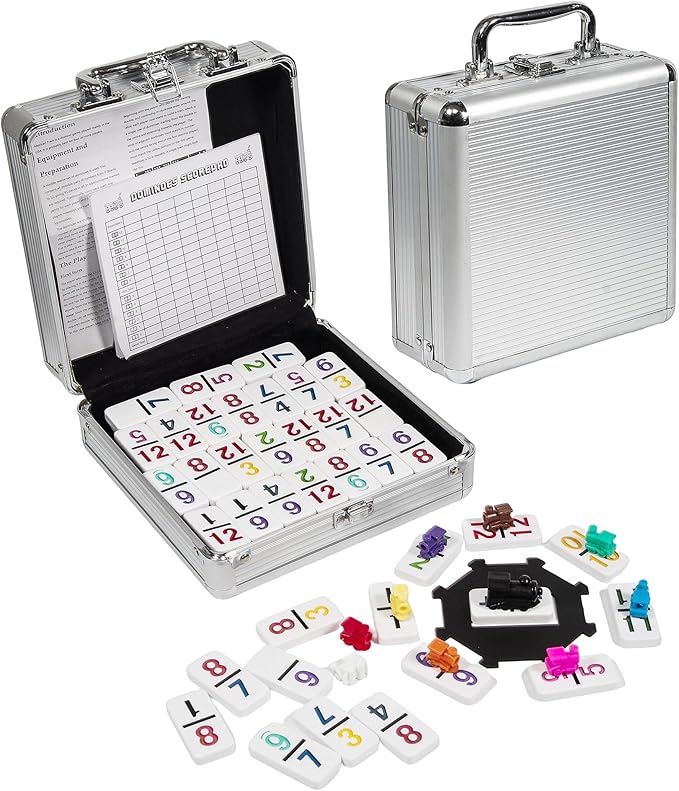 Dominoes Sets with Mexican Train for Adult,Domino Tile Board Game with Hub for Kids Family,Double 12 Classic Board Games with Aluminum Carry Case(Number)