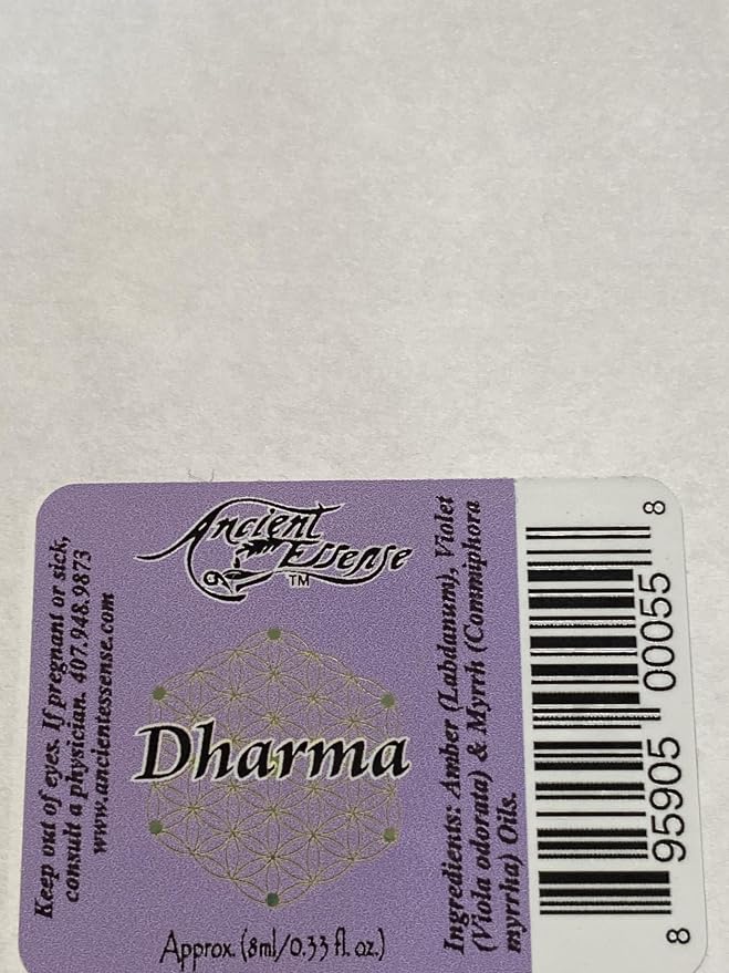 Ancient Essence Dharma Roll On Essential Oil Aromatherapy Calming & Relaxing with Violets, Myrrh, and Amber (1/3 FL OZ)