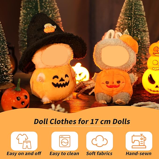 Clothes for Labubu Doll,6.7 Inch Doll Clothing Set - 2 Pieces of Handmade Clothes and Accessories for 17cm Plush Toys - Pumpkin Halloween Set