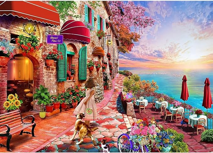 Jigsaw Puzzles for Adults 1000 Pieces Seafront Girl Puzzle Home Decor Birthday Gifts Toys for Girls Boys, Perfect for Family Game Night Finished Size 27" x 20"