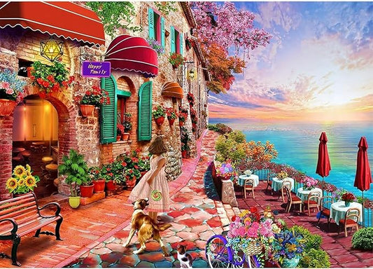 Jigsaw Puzzles for Adults 1000 Pieces Seafront Girl Puzzle Home Decor Birthday Gifts Toys for Girls Boys, Perfect for Family Game Night Finished Size 27" x 20"
