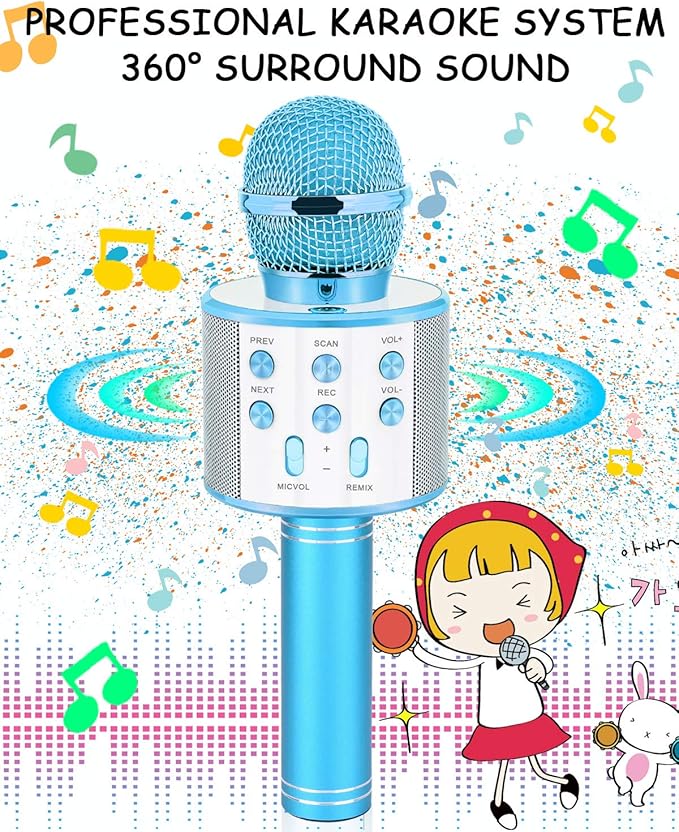Kids Toys Age 5 6 7 8 9 10, Karaoke Microphone for Kids Popular Toys for Girl Boy Age 5-12 Birthday Gifts for Teen Girls Boys Age 5-12 Party Gift for Girl Boy Age 4-12 - Blue