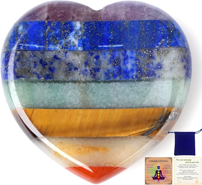 Worry Stone Heart Heart Shaped Crystal Crystals and Healing for Anxiety 7 Chakra Stones Mental Health Depression Stress Meditation Accessories Anxiety Relief Items Valentine Gifts for Women
