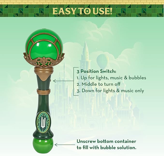 Wicked Elphaba Light and Sound Musical Bubble Wand, Includes Bubble Solution