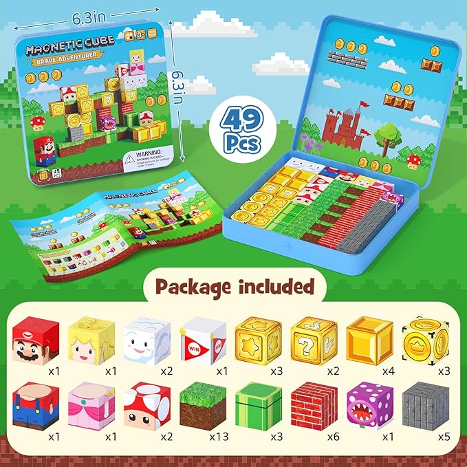 Mini Magnetic Blocks - 49 PCS Travel Magnet Building Blocks for Toddlers - STEM Educational Magnetic Building Toys with Portable Iron Box for Kids Ages 3-8 Boys & Girls