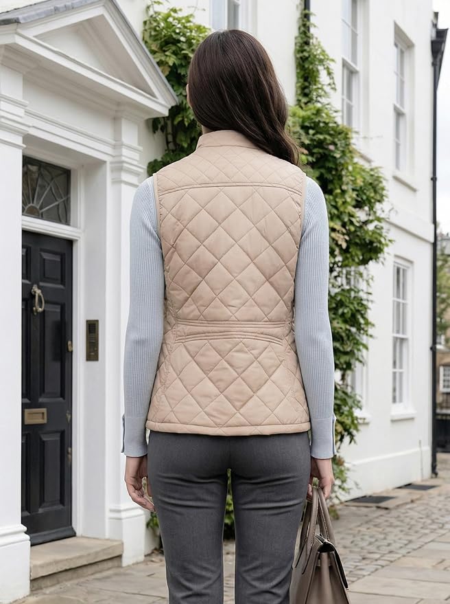 Fuinloth Women's Quilted Vest Lightweight Puffer Stand Collar Zip Gilet | 4 pockets with 2 inner storage. Quilted padded warm gilet. Fall winter outerwear layering vest for travel hiking daily wear.