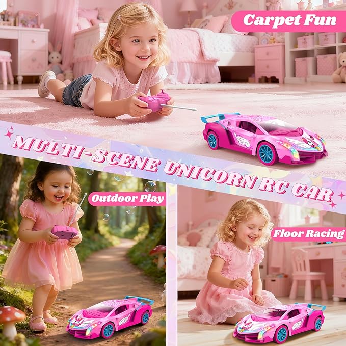 Unicorn RC Car for Girls, Rainbow Glow & Drift Wing Remote Control Car,2.4GHz RC Cars 1:18 Scale,Kids Toys Age 3 4 5 6 7 8 9 10 11 12,Girls Birthday Gifts,Christmas Basket Stuffers for Kids Age 3-12