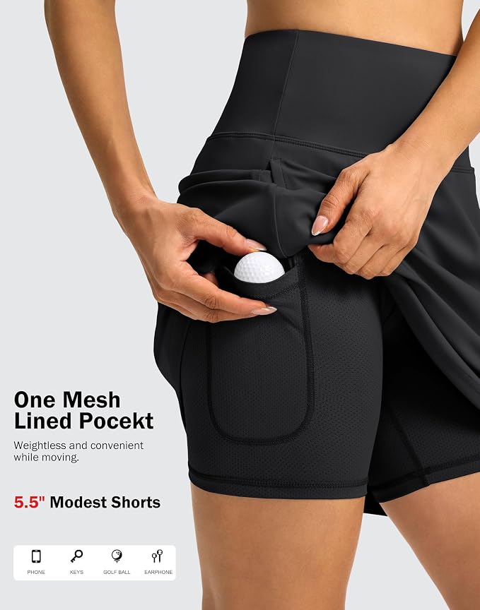 18" Skorts for Women 3 Pockets High Waist Long Athletic Tennis Skirt Golf Skort for Casual Summer Travel