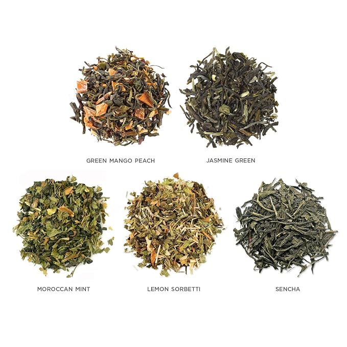 Tea Forte Single Steeps Loose Leaf Tea Sampler, Assorted Variety Tea Box, 15 Single Serve Pouches, Green Tea