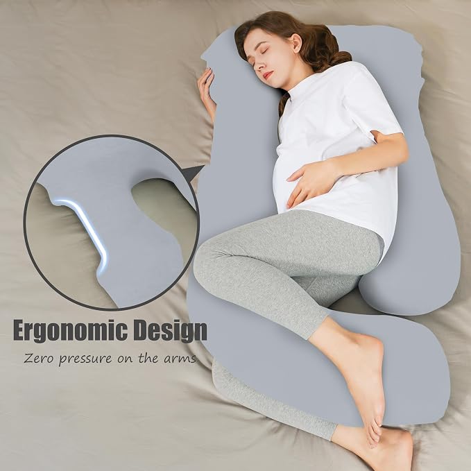 HIPHOP PANDA U-Shaped Pregnancy Pillow for Sleeping - Full Body Maternity Support Pillow with Cooling Removable Cover - Comfort for Back, Hips, Legs, Belly - 57 Inch for Pregnant Women, Light Grey