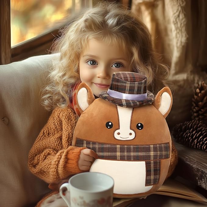 Athionsu 12 Inch Horse Plush Pillow Soft & Cuddly Stuffed Horse Soft Squishy Gifts for Toddler Kids Boys and Girls