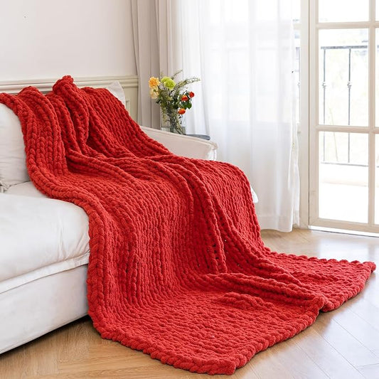 Chunky Knit Blanket - Luxury Soft Cozy 50 * 60 Throw Blanket,100% Woven Blanket Rope Knot Throw Blanket for Couch, Sofa, Home Decor, Gift - Machine Washable (Wine red, 50 * 60)