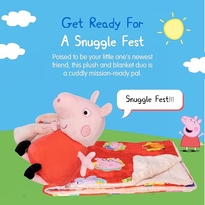 Plushible Blankie Bestie Peppa Pig Stuffed Animal Blanket – 2-in-1 Baby Plush Toy with Ultra Soft Sensory Fabric, Machine Washable Baby Blanket with Stuffed Animal for Infants & Toddlers – Pink