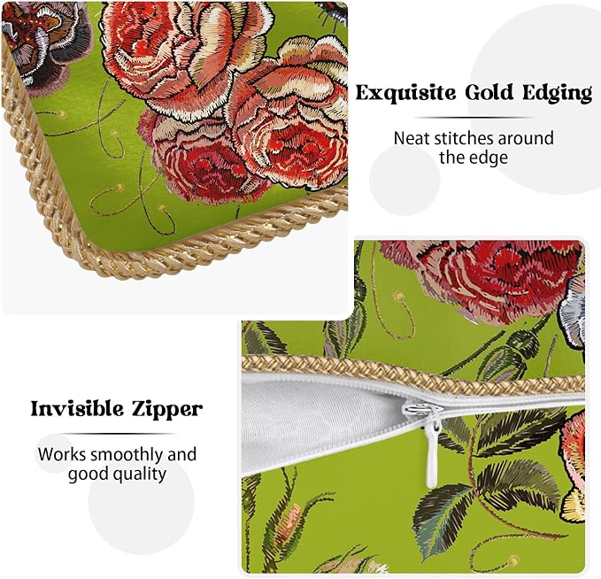 Tiger Flower Green Velvet Pillow Covers 16x16 Inch Pink Floral Animal Throw Pillows for Couch Cushion Covers Pillowcase Farmhouse Modern Pillow Cases for Sofa Bed Living Room Bedroom