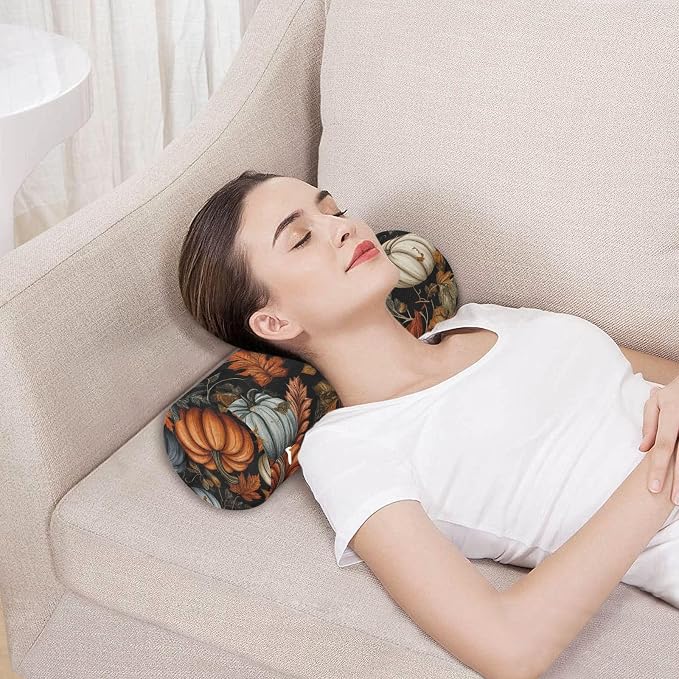 Fall Thanksgiving Pumpkin Neck Roll Pillow Bolster Round Health Memory Foam Long Cervical Cylinder Pillows with Removable Washable Cover for Body Bed Legs Back Yoga