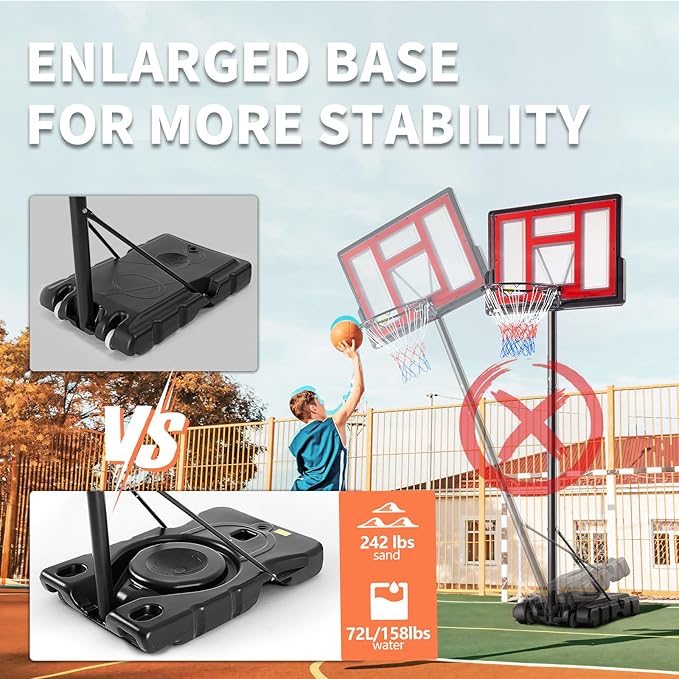 DUMOS 10FT Adjustable Height Portable Basketball Hoop Outdoor for Adult, 44 Inch Shatterproof Backboard w/Shock Absorbent Rim, Fillable Base, 2 Wheels for Swimming Pool/Indoor