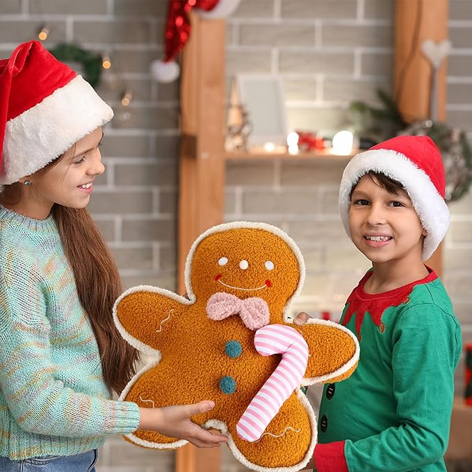 Liliful Christmas Plush Stuffed Gingerbread Man Toy 16 Inch Soft Aesthetic Gingerbread Man Pillow Stuffed Xmas Toys for Christmas Party Favors Decorations (Teddy Plush)