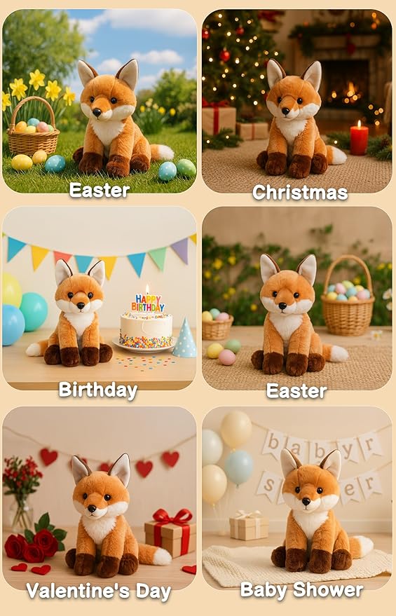 Cute Fox Stuffed Animal Plush Toy with Big Soft Tail for Kids Boys Girls Birthday Bedtime Gift, 13 inches