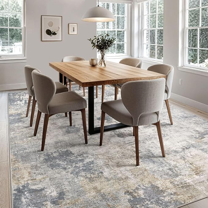 UERMEI 8x10 Area Rug Living Room Rugs - Washable Neutral Modern Abstract Soft Thin Large Rug Indoor Floor No Slip Rug Carpet for Bedroom Under Dining Table Home Office Decor - Blue Grey