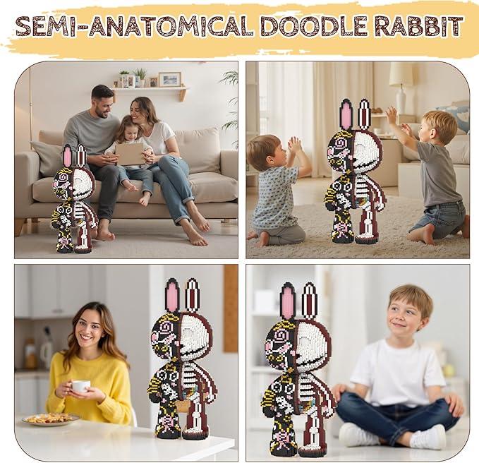 Animal Graffiti Skeleton Rabbit Mirco Building Blocks Set Cute Large Sets Toys Gift for Adults and Kids 7300 Pieces 55cm High Series