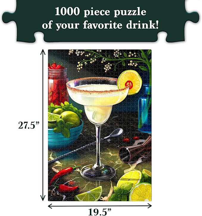 Jigsaw Puzzle 1000 Pieces - The Margarita, Brain-Boosting Fun for Adults, Families, Friends, Game Nights, Poster Included, Gifts for Cocktail Lovers, Finished Size 27.5" x 19.5"