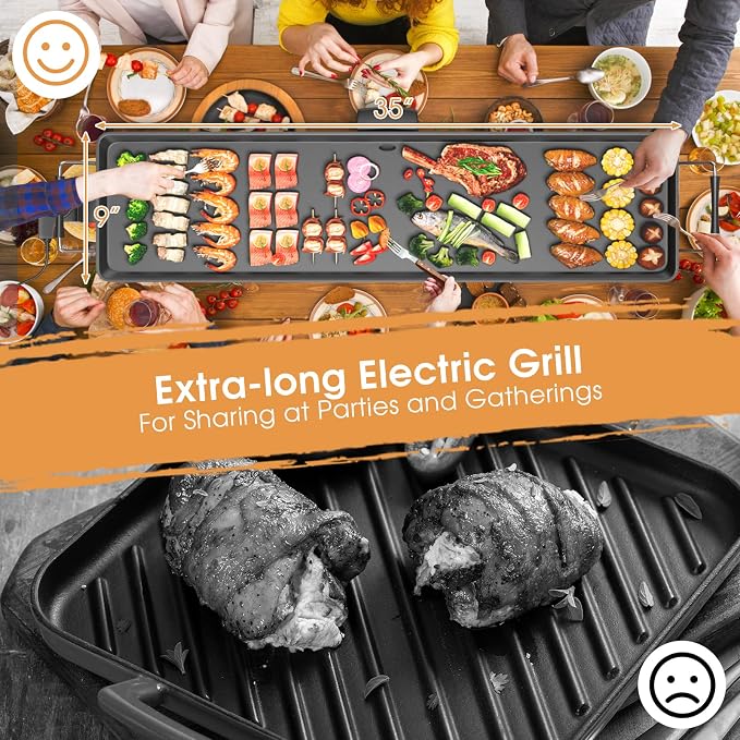 COSTWAY 35" Electric Griddle Teppanyaki Grill | Nonstick Extra Large Cooking Plate for Pancake Barbecue, with Adjustable Temperature & Drip Tray, 2000W