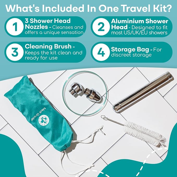 Medi Grade Shower Enema Kit – Shower Douche Nozzle for Men & Women – Intimate Cleansing System with Easy Installation, Velvet Storage Bag, Cleaning Brush & Cloth – Hygienic Douche for Men