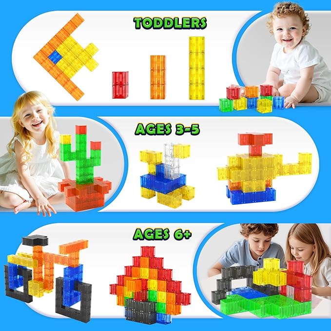 Magnetic Blocks Toy for 3 Year Old Boys & Girls Toddlers Montessori Toys for Kids World Magnet Building Transparent Blocks Educational Learning Kid Toys Age 3-5, 4-8, 5-7