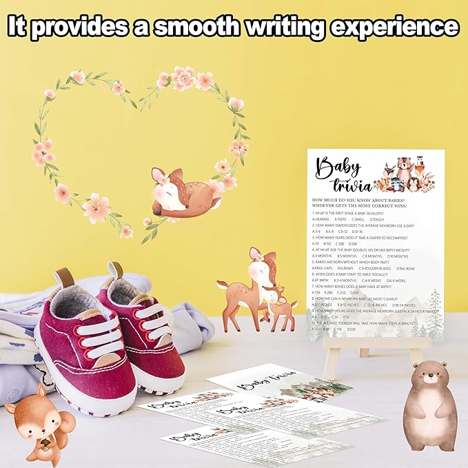 Baby Shower Games for Boy, 30 Woodland Baby Trivia Game Cards + 1 Answer Card, Safari Animals Gender Reveal Party Decorations Supplies Favors - C05