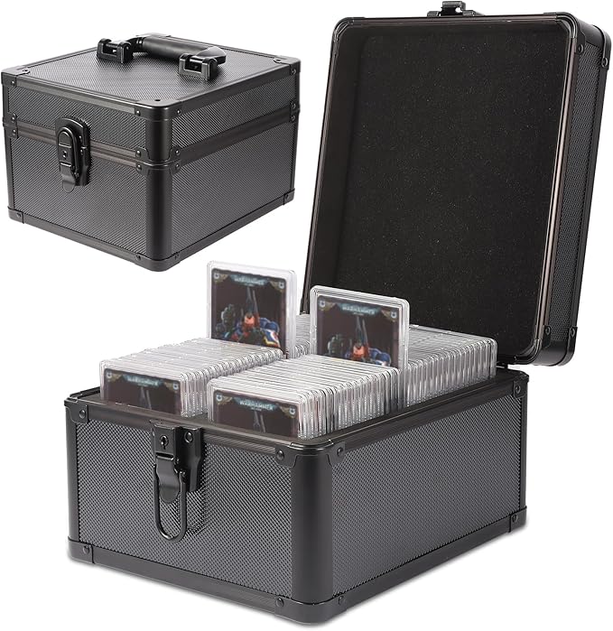 EcoVibe Graded Card Case, Aluminum Alloy Trading Card Storage Box with Carry Handle, Sports Card Case Holders with Dividers, Graded Card Storage Boxes Fits Psa, TCG, Csg, BGS, SGC Slabs
