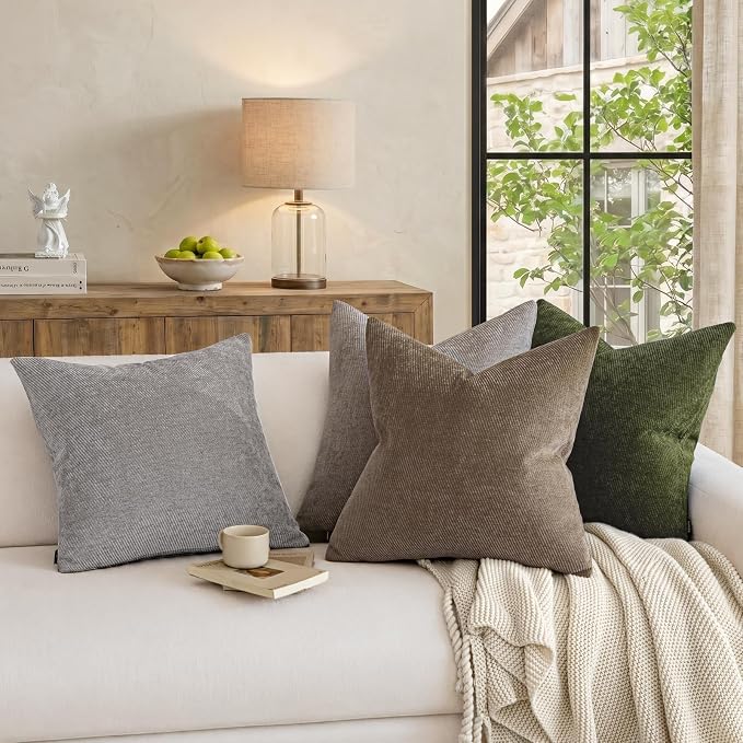 a moment Pack of 2 Decorative Chenille Throw Pillow Covers with Twill Cushion Covers for Sofa Living Room Couch Bed 20x20 Inch Grey