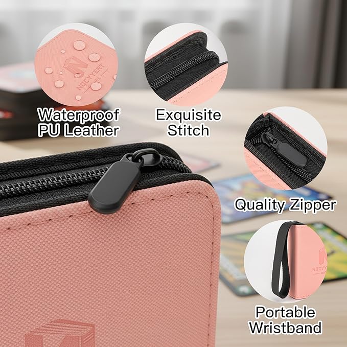 Trading Card Binder,Trading Card Binder, Mini 1-Pocket Trading Card Binder with 20 Pages, Portable Card Album Holds 40 Cards for TCG, MTG, Sports Cards & Game Cards etc(Pink)