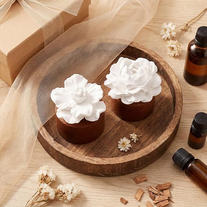 2 Pcs Ceramic Jasmine Diffuser Flower Passive Essential Oil Diffuser Flower Ceramic Aromatherapy Non Electric Battery for Home Office Tabletops Bathroom Decorative Birthday Ideal Gifts
