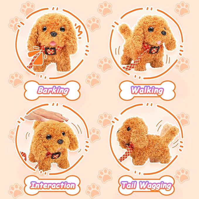 Tagitary Plush Toys Puppy Electronic Toy Dogs That Walk and Bark,Tail Wagging Fake Dog Interactive Dog Toy for Kids with Leash,Easter Christmas Birthday Gift for Toddlers Kids